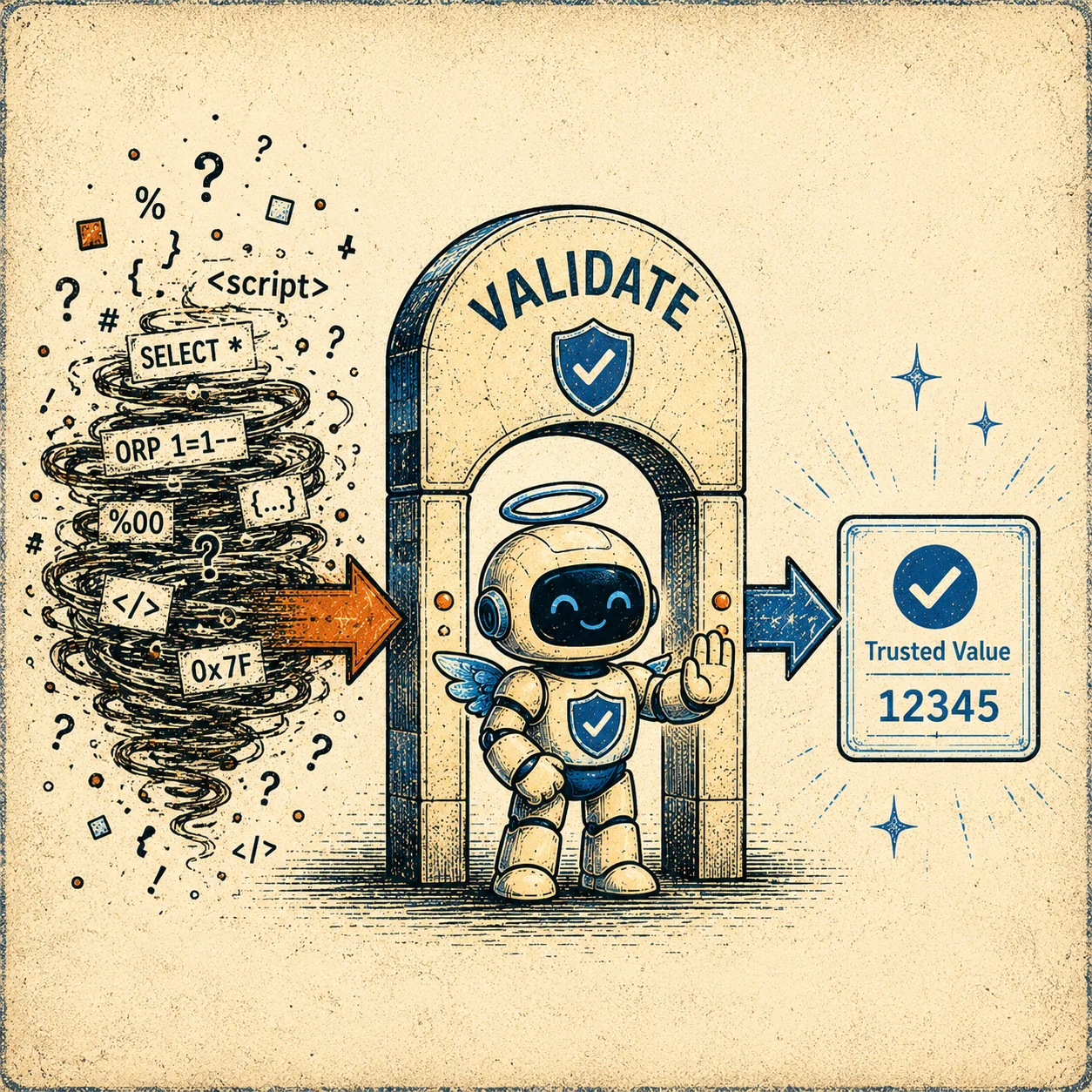 Chaotic input passing through validation and becoming a trusted value
